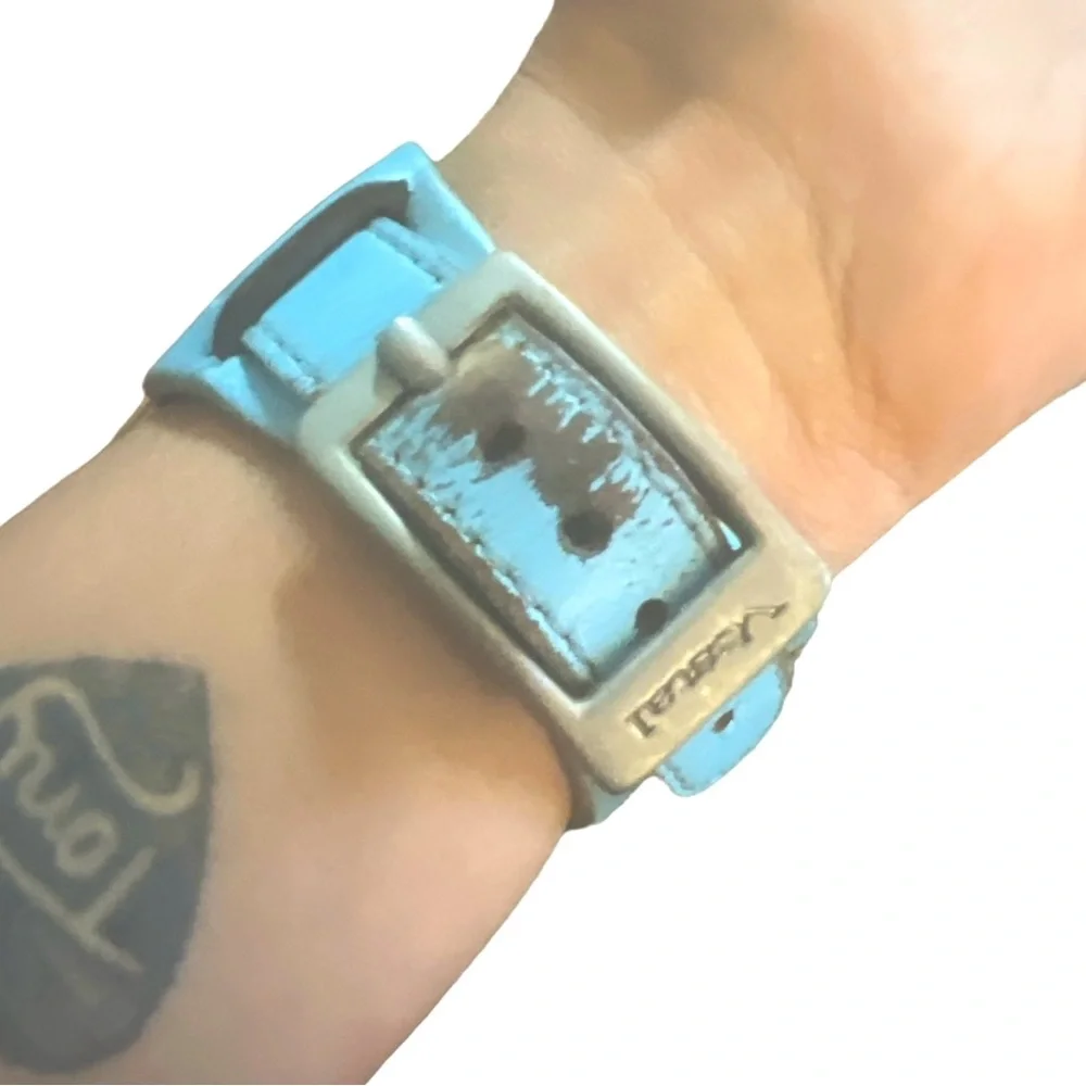 Y2K Vintage Vestal Quartz Leather Watch with Grommets, , Baby Blue